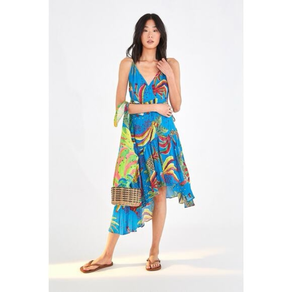 FARM Rio Blue Banana Sleeveless Wrap Dress‎ L